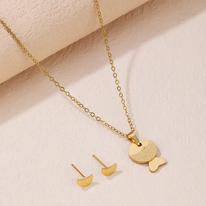 New Fashion Earrings Necklace Jewelry Sets Stainless Steel Jewelry Set with Fish Design for Girls