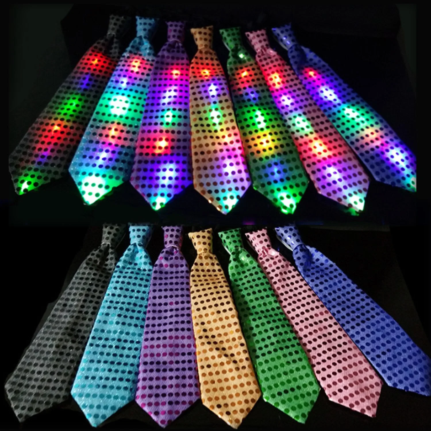 Flashing LED Neck Tie - Novelty Sequins Light up Tie