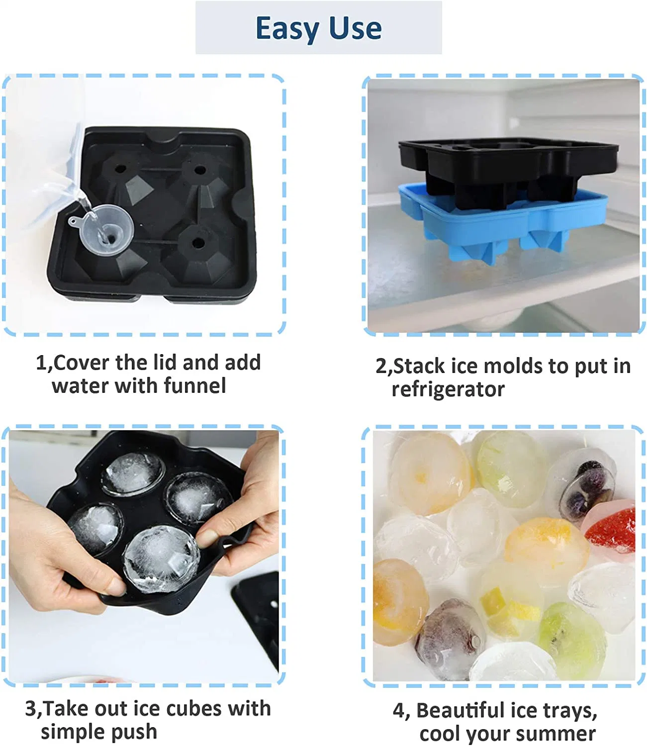 Wholesale/Supplier 4 Holes Silicone Non-Toxic Diamond Shaped Ice Cube Mold Tray Ice Ball Maker