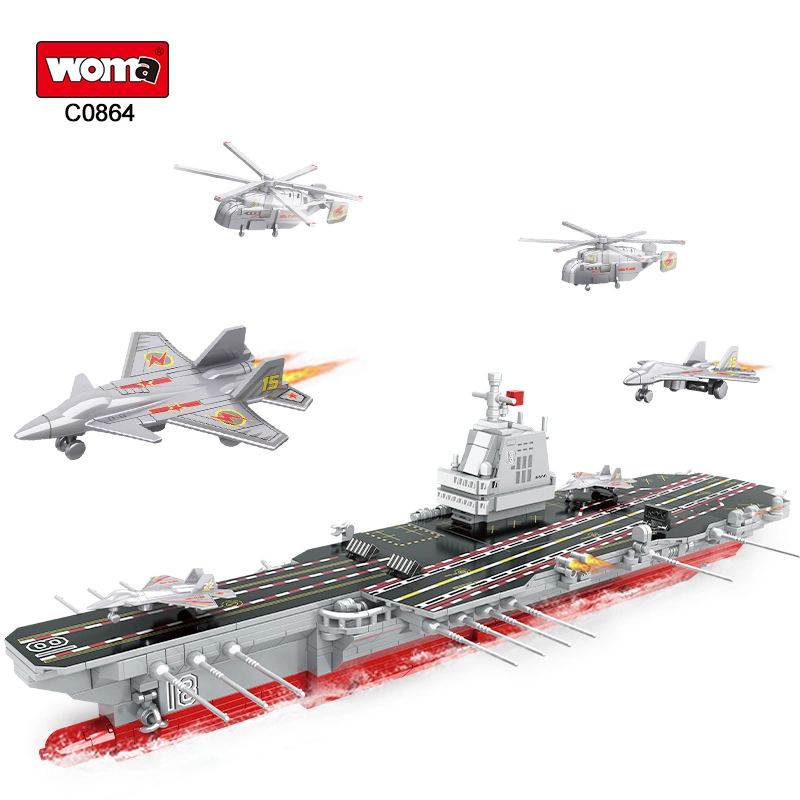 Woma Toys C0864 Model Ship Aircraft Carrier Warship Construction Brick Building Blocks Toy with Airplane