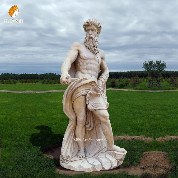 Customized Outdoor Decoration Natural Stone Marble Poseidon Sculpture