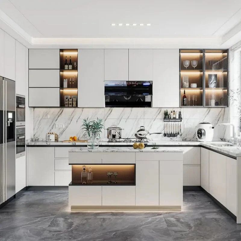 Wholesale Luxury Modern White Kitchen Cabinet Wood Kitchen Cabinets Top Ranked Wood Veneer Cabinets