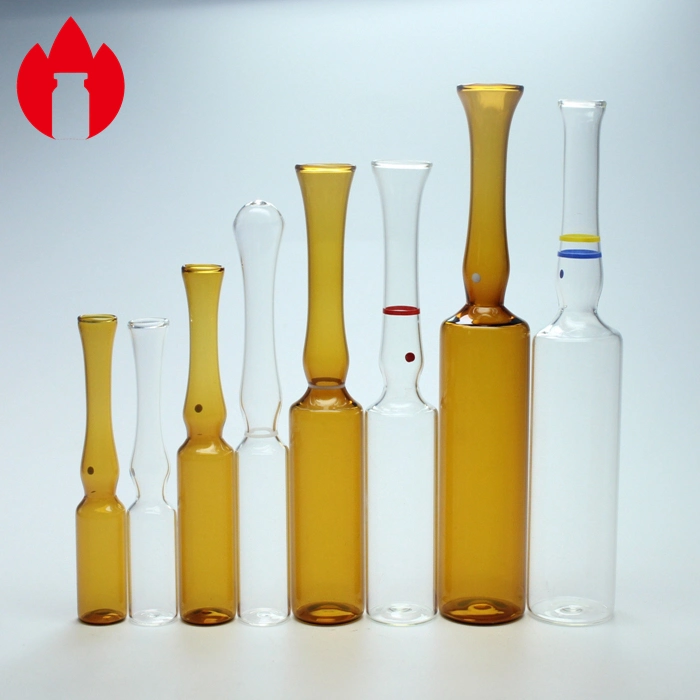 1ml 2ml 5ml 10ml Ampolla de vidrio transparente o ámbar para inyección farmacéutica