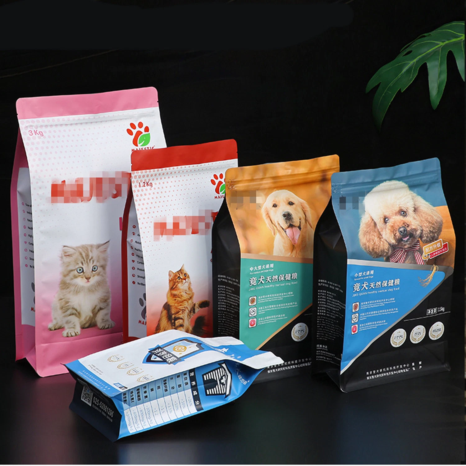 Fondo plano pet food Stand up Pouch de plástico bolsas de embalaje personalizado