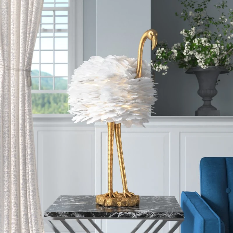 Lámpara de mesa Flamingo pluma sombra lámpara de escritorio creativa LED decorativo Luz de suelo