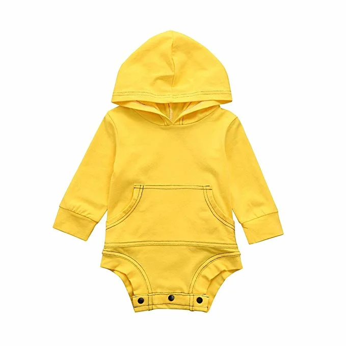 Newborn Infant Baby Clothes Boy Girl Hooded Romper Sweatshirts Drawstring Pockets Solid Long Sleeve Baby Goods