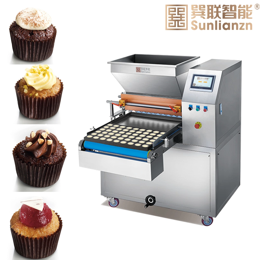 Sparen Sie Arbeitskosten Vollautomatische Tasse Kuchen Herstellung Maschine Mascarpone Chiffon Kuchen Depositor Maschine Lunch Box Kuchen