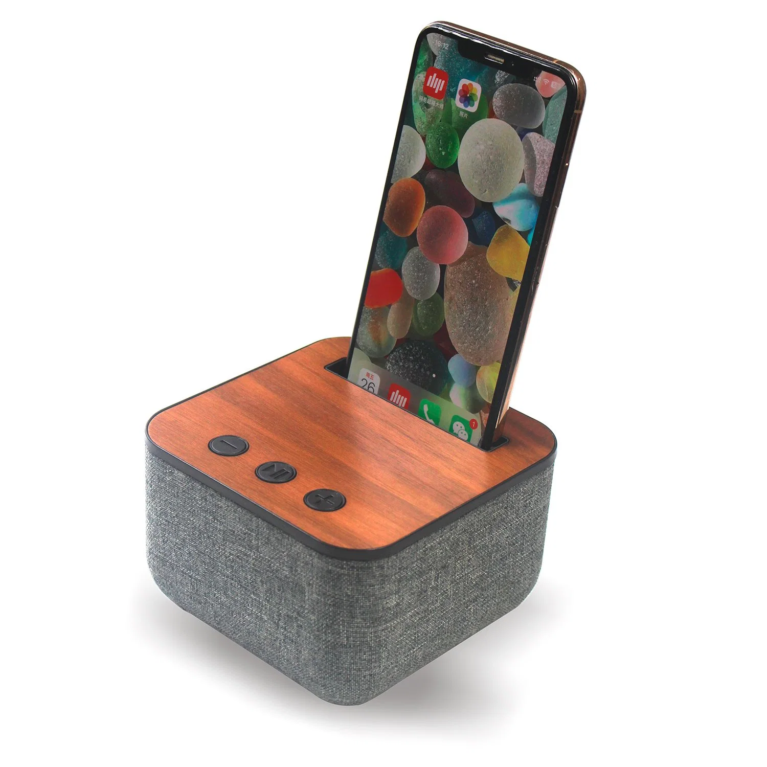 Phone Holder Wireless Bluetooth Fabric Wood Speaker