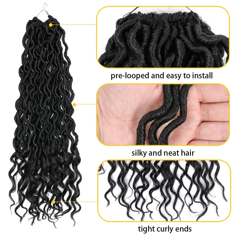 20 Inch Soft Synthetic Hair Extension Goddess Locs Crochet Hair Wavy Goddess Faux Locs Pre Looped Curly Locs Hair