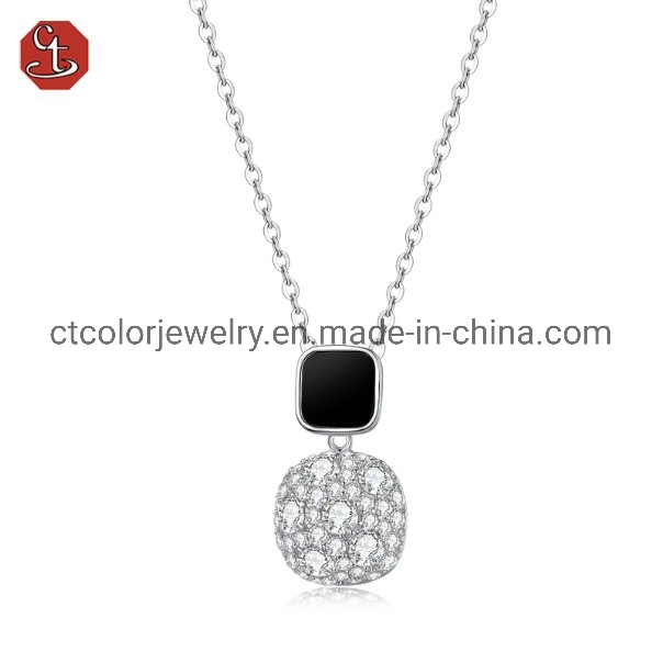 Fashion Gift Wholesale Cubic Zircon Square Agate Pendant Necklace