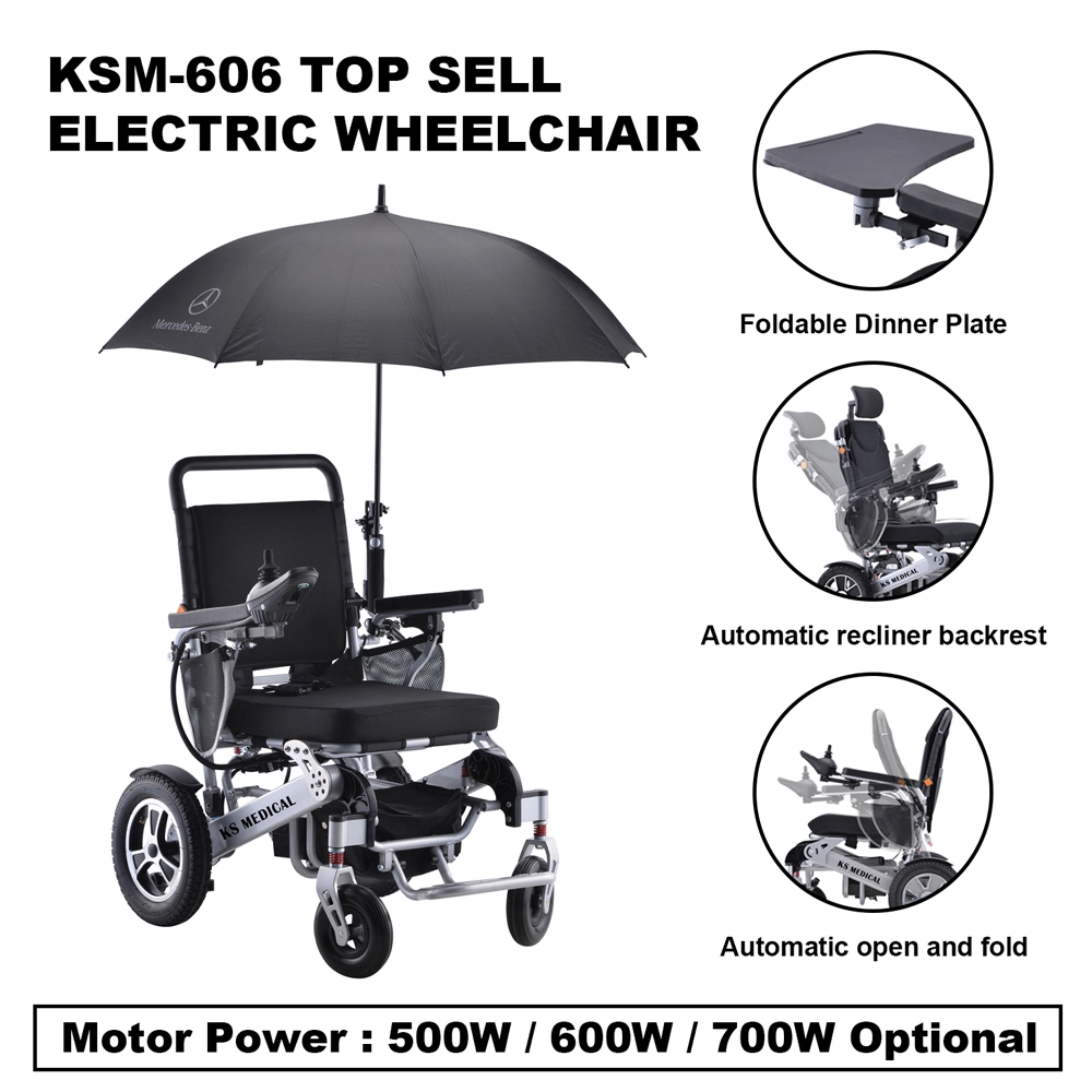 Ksm-606af Mdr Fauteuil roulant électrique pliant en aluminium avec alimentation pour chaises de mobilité pour personnes handicapées en voyage.