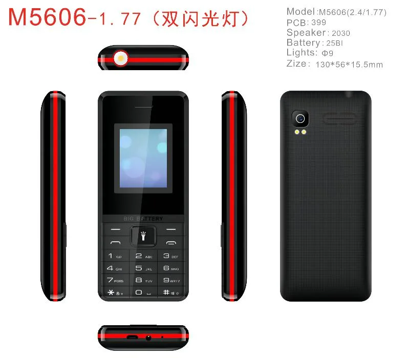 M 5606 1.77/ 2.4 Inch Screen Optional 2g Keypad Phone with 1800mAh Battery Capacity Support OEM ODM Cell Phone