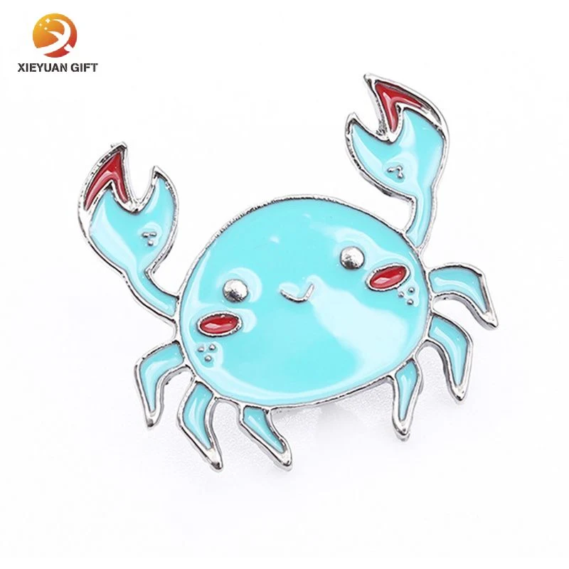 Atacado Custom logo Cartoon cute Crab Animal Frog Trolley Acessórios Acessórios de moda presentes Metal em liga leve emblema macio em esmalte de brooque é duro Pino de lapela