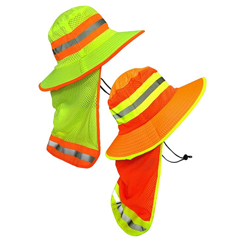 High Visibility Reflective Work Safety with Neck Flap Boonie Hat Hi Vis Bucket Cap