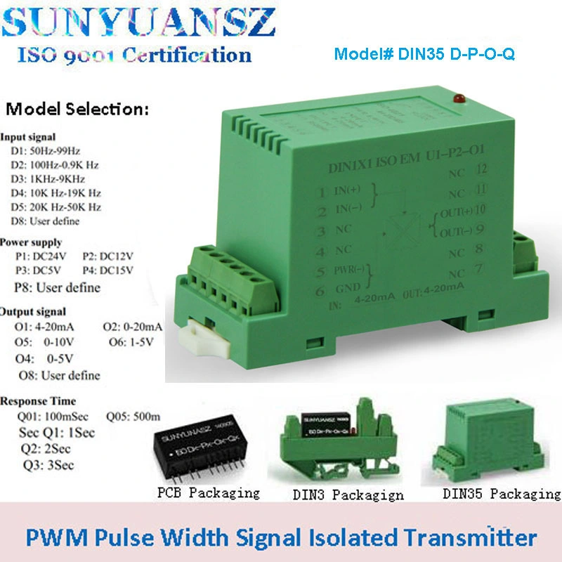 50Hz-99Hz, 100Hz-0.9kHz, 1kHz-9kHz to Current Voltage 4-20mA 0-10V Sensor Signal Isolator