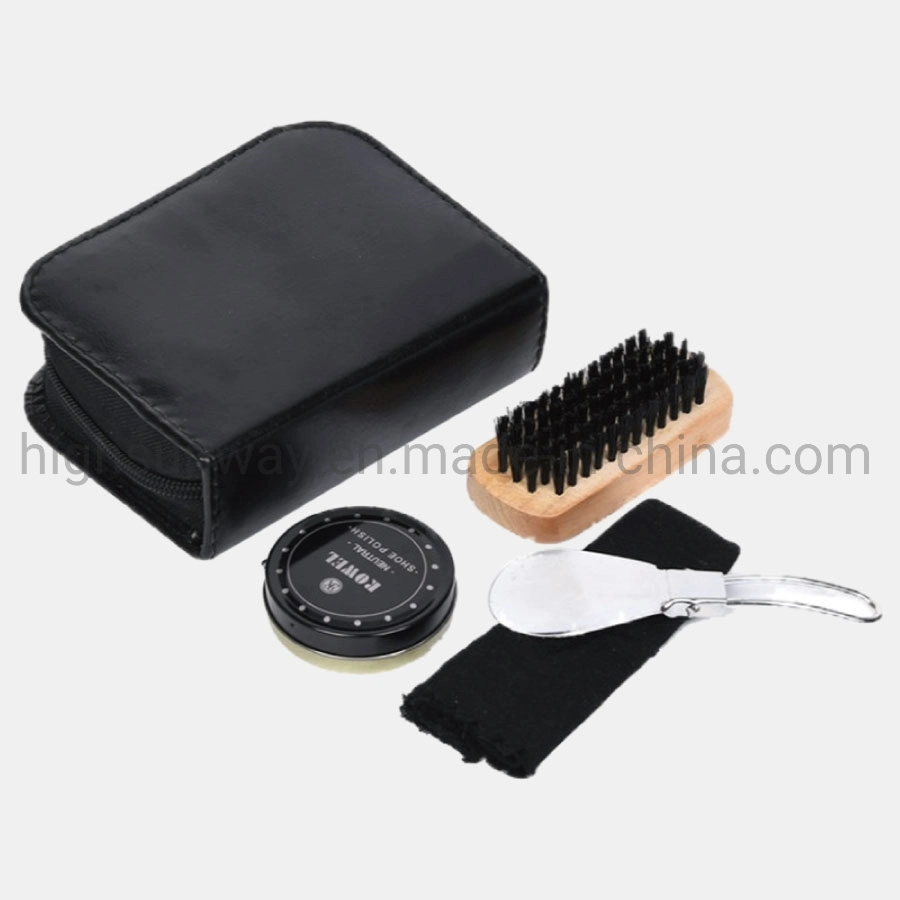 PU Leather Zipper Case Promotional Shoe Polish Kit Travel Shoe Care Set Shoe Shine Set