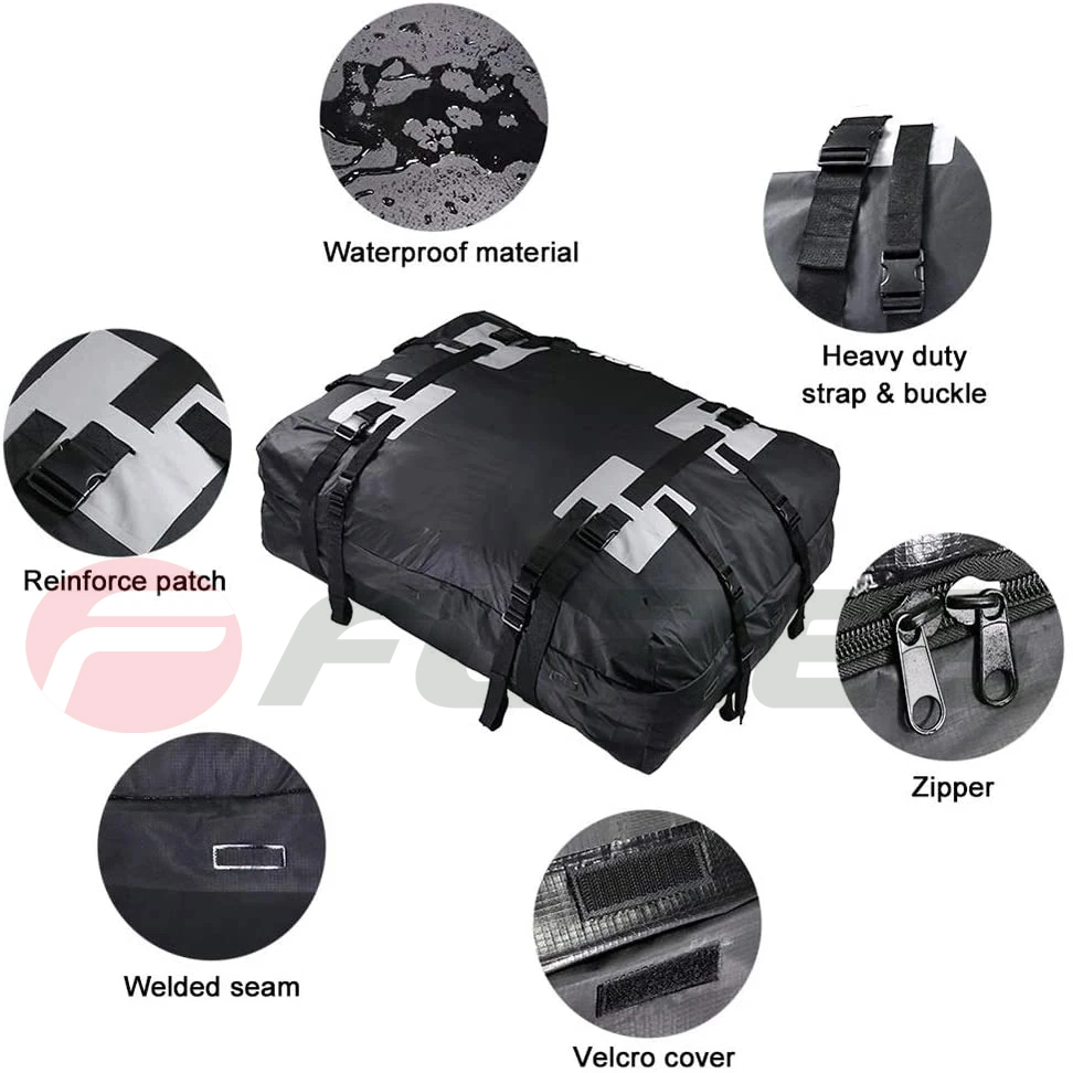 Waterproof Car Roof Bag or Car Roof Cargo Carrier for Rack or No-Rack. Roof Bag Car Top Carrier 15 Cu. FT (with Straps, Mat, Storage Bag)