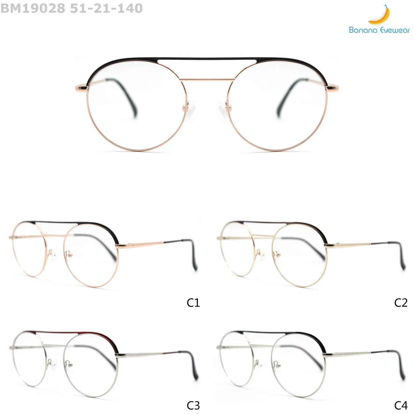 New Stylish Double Bridge Double Color Optical Frame Wholesale Eyeglass Metal Eyewear