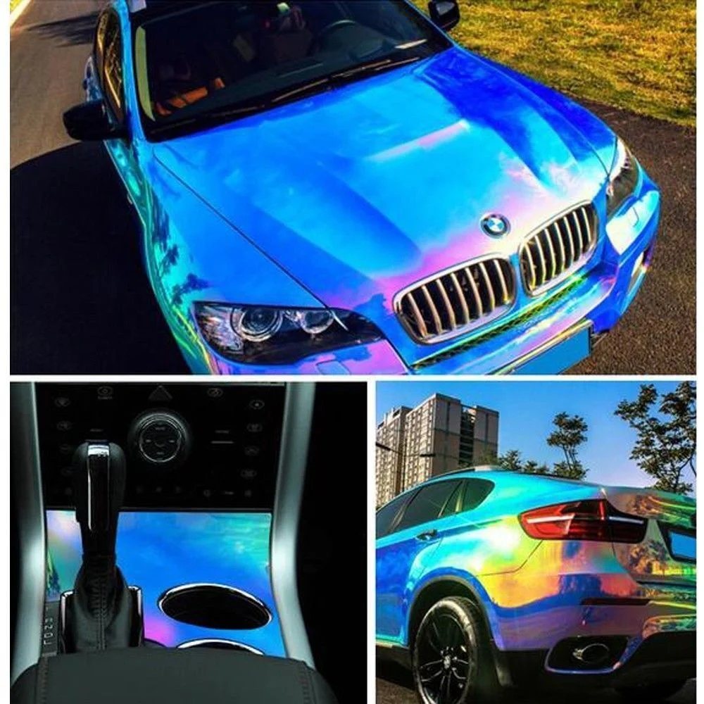 Car Vinyl Wrap Décoration de voiture pour animaux de compagnie Sky Blue Rainbow Neo Chrome Bubble Free Wrapping Sticker Film Vinyle pour voiture