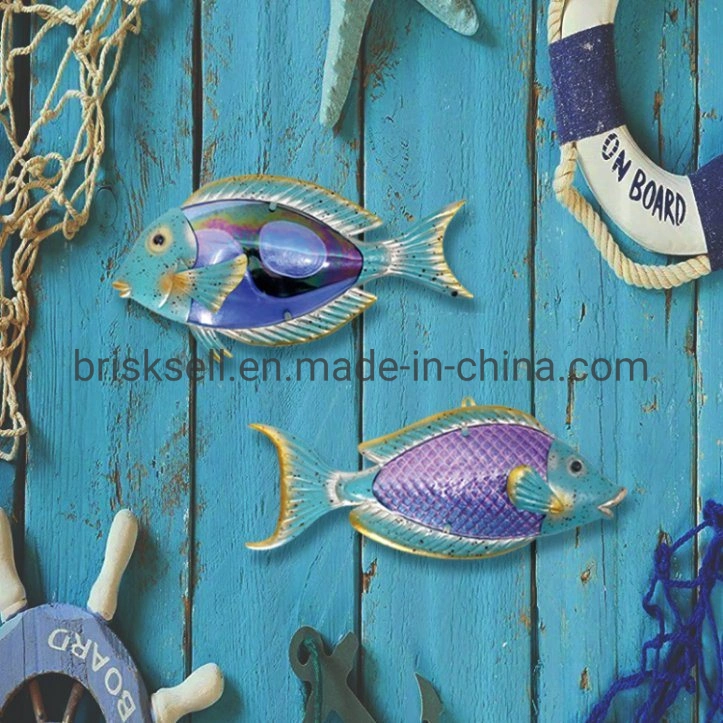 Pared Mayoreo Escuela de peces Escultura Metal Arte creativo Océano costero Sea 3D decoración de pared de cristal metálico de pescado