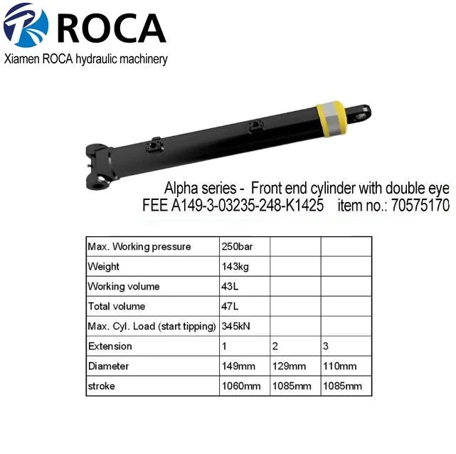 Hyva Type -Alpha Series - 70574052 Single Acting Front End Hydraulic Cylinder (with double eye)