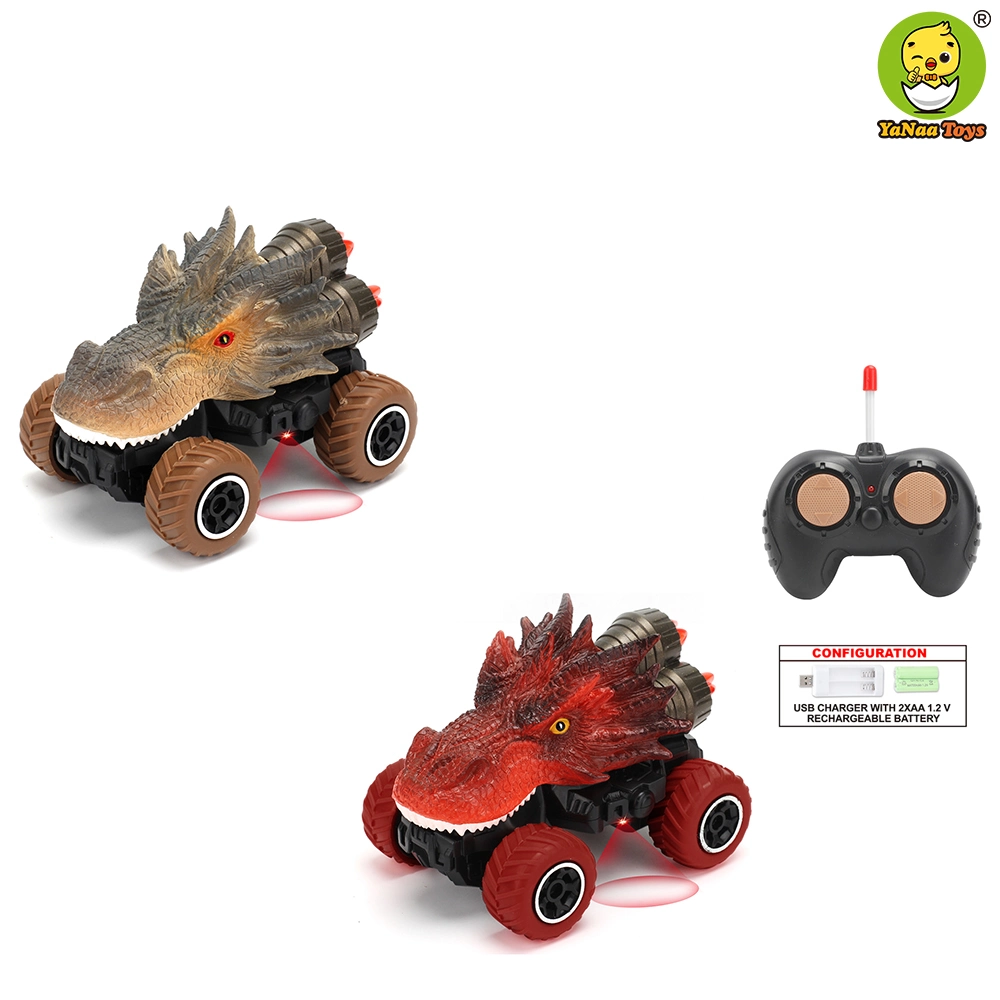 Voiture à dinosaures télécommandée pour enfants avec éclairage LED