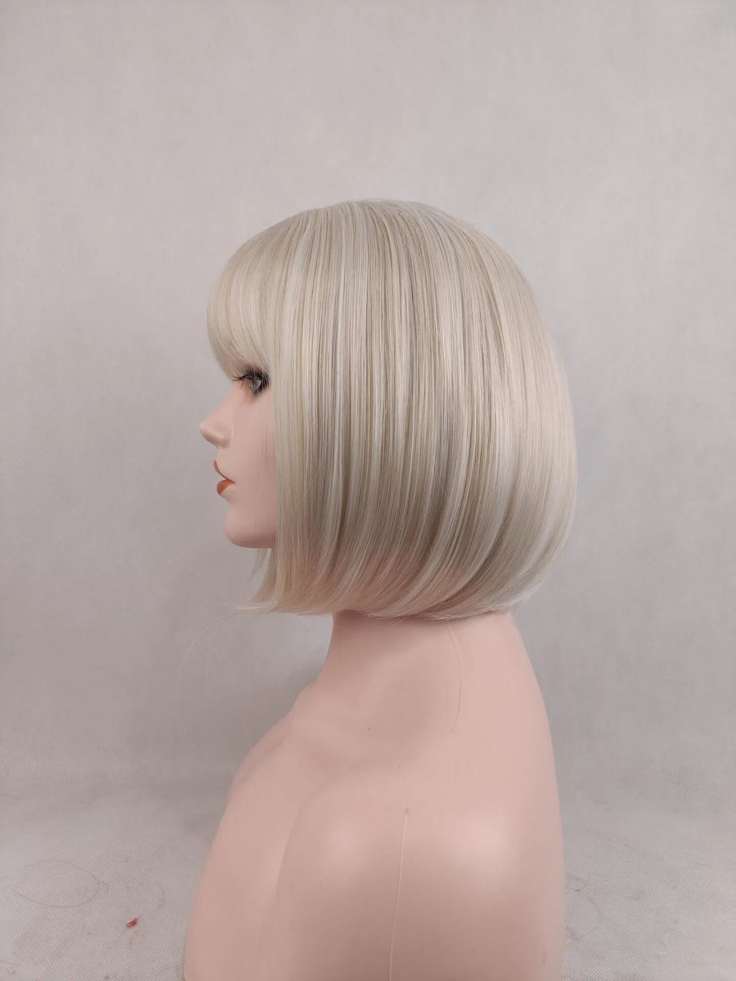 Spanish Women Customized Color White Straight Hair Short Thick Full Cover Synthetic Bob Wigs