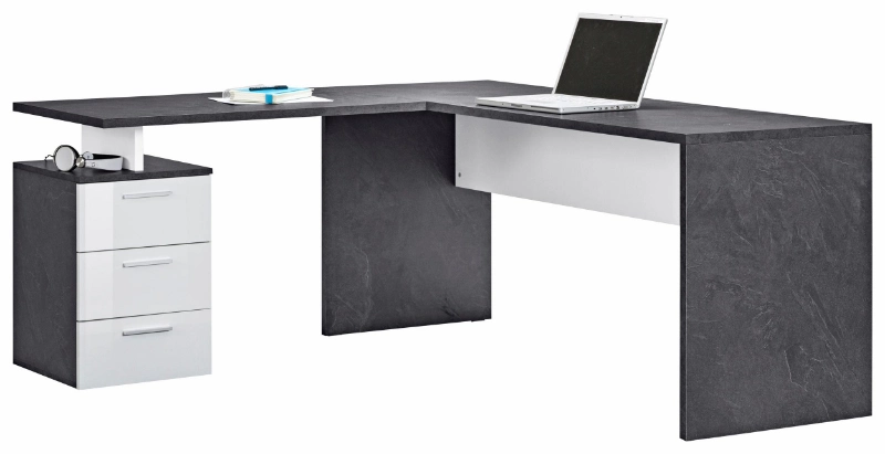 Schreibtisch aus schwarzem Holz mit 3-Stufen-Schrank, Laptop-Computer-Tisch