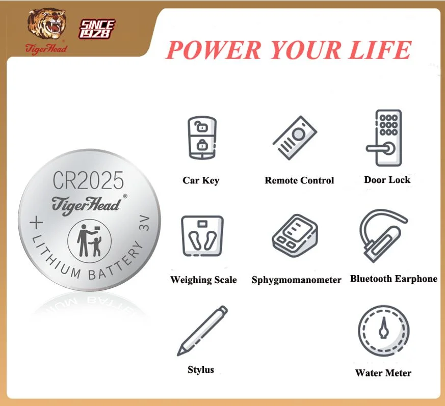 Lithium Watch Battery Cr2032/Cr2025/Cr1625 Tiger Head Lithium Button Cell Battery