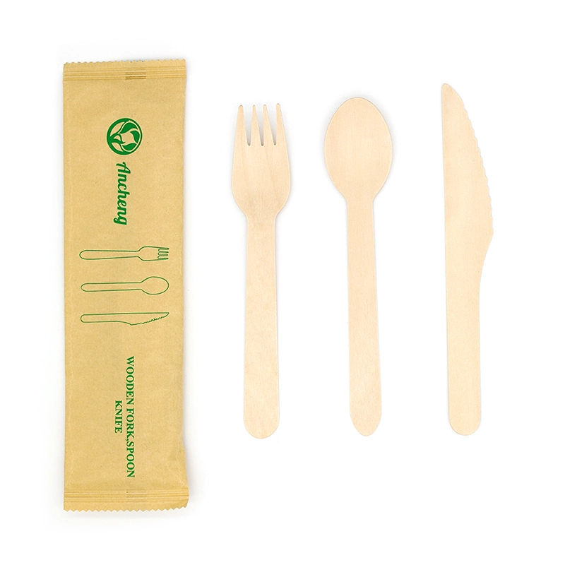 Wood Disposable Cutlery Set 16cm with Craft Paper