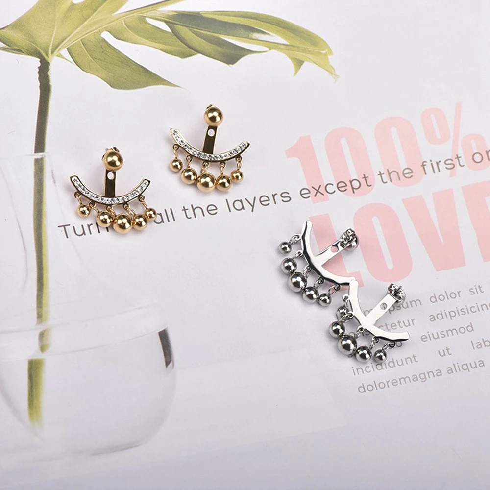 18K Gold Plated Diamond Anchor Sailor Stud Earring Stainless Steel Round Small Steel Ball Dangle Drop Earrings Jewelry for Women