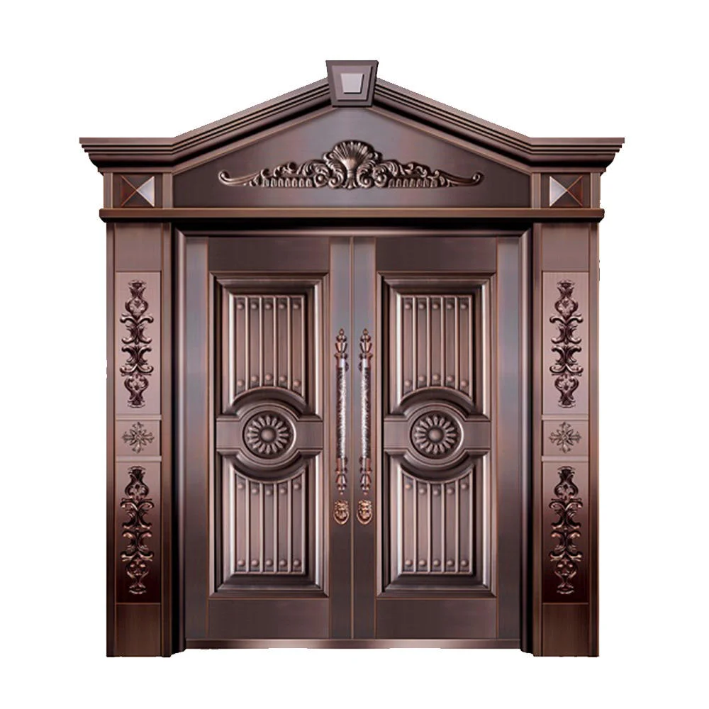 Luxury Imitation Copper Door High quality/High cost performance  Steel Door Exquisite Caving Villas Double Door