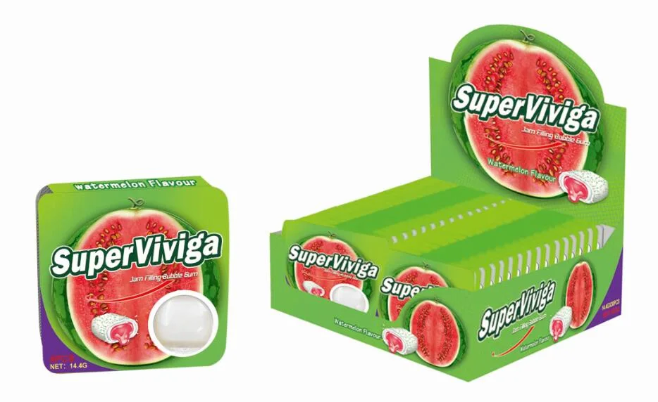 Factory Wholesale/Supplier New and Hot Sell Super Heart Super Viviga 4PCS Jam Filling Chewing Gum