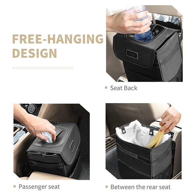 Waterproof Multipurpose Car Trash Can with Lid and Storage Pockets