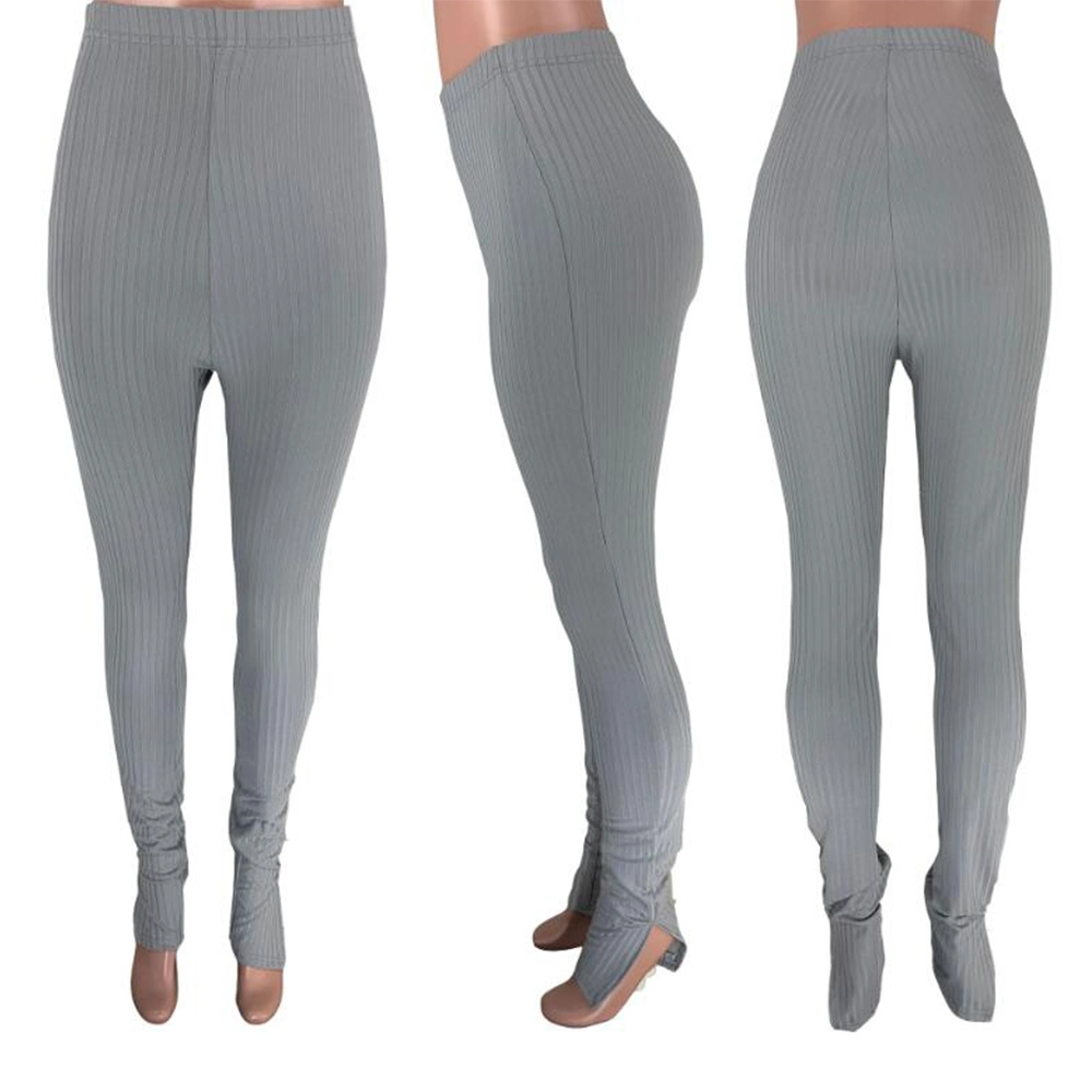 Wholesale/Supplier Women Solid Color Ribbed Stacked Leggings Pants Trousers