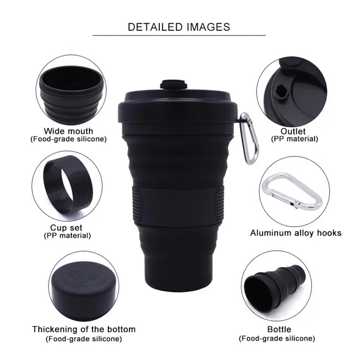 550ml Unique Products 2019 BPA Free Leak Proof Tea Travel Foldable Colapsible Water Silicone Logo Coffee Mug