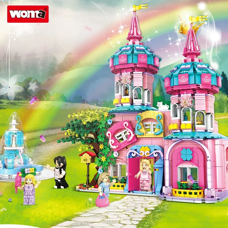 Woma Toys 2022 Christmas Birthday Gifts 1586PCS Girl Castle Villa Fountain Puzzle Assembly Small Brick Building Blocks Set DIY