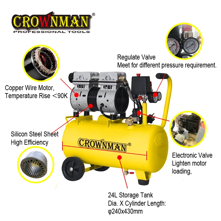 Crownman Compressor de Ar Silencioso sem Óleo com Plugue Europeu Tipo VDE de Dois Pinos Redondos.