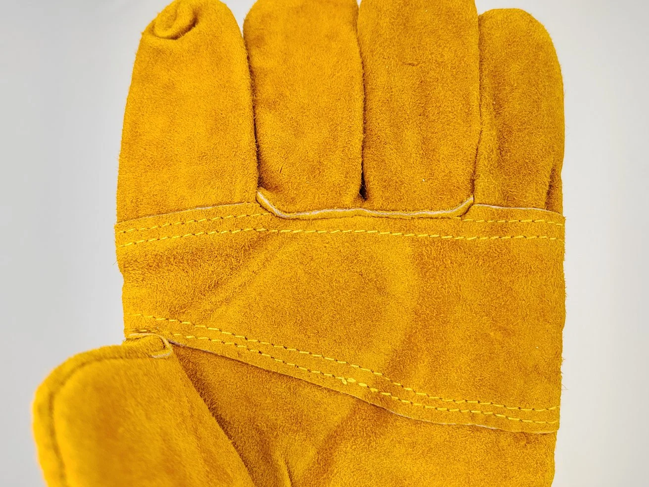 Cowhide Leather Patched Palm Yellow Cotton Back Half Lined Work Glove