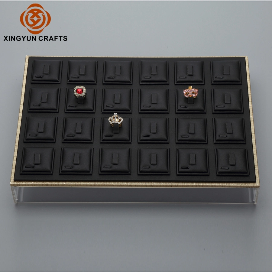 Custom Super Black Wooden Store Jewelry Tray Wood Exhibition Stand Display with Acrylic Window Lid