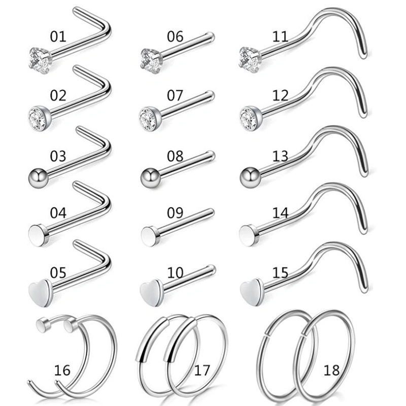 Acero inoxidable Piercing Joyería nariz tachuelas 5/9/21PCS/Set