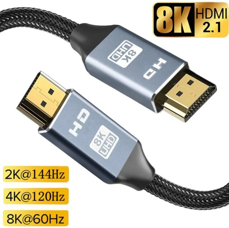 Factory Hot Sale HDMI Cables 8K V2.1 Cable 8K 60Hz 4K 120Hz 3D Hdr 48gbps HiFi Hdcp HDMI 2.1 Cable