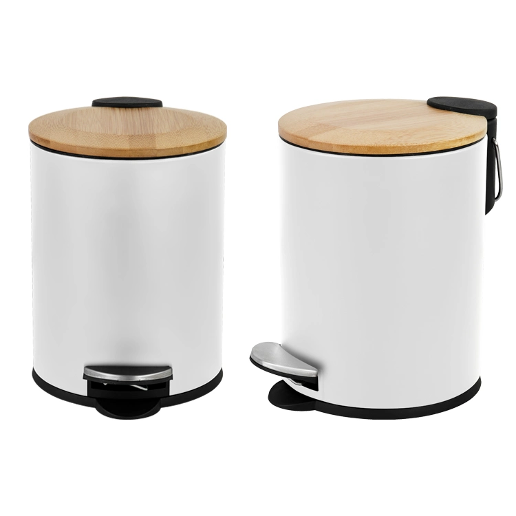 Anti-Slip 3L 5L Bathroom Dustbin Waste Bin with Bamboo Lid