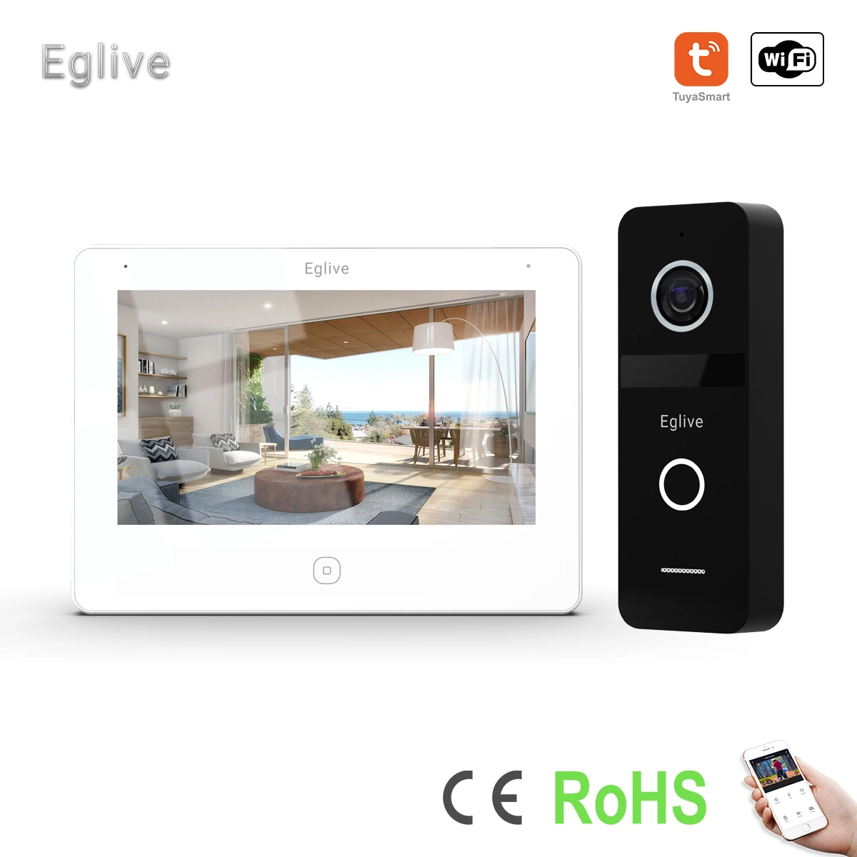 Eglive 7"UTP/IP WiFi Video Doorphone صوت ثنائي الاتجاه يتم التحكم فيه من خلال تطبيق الصوت