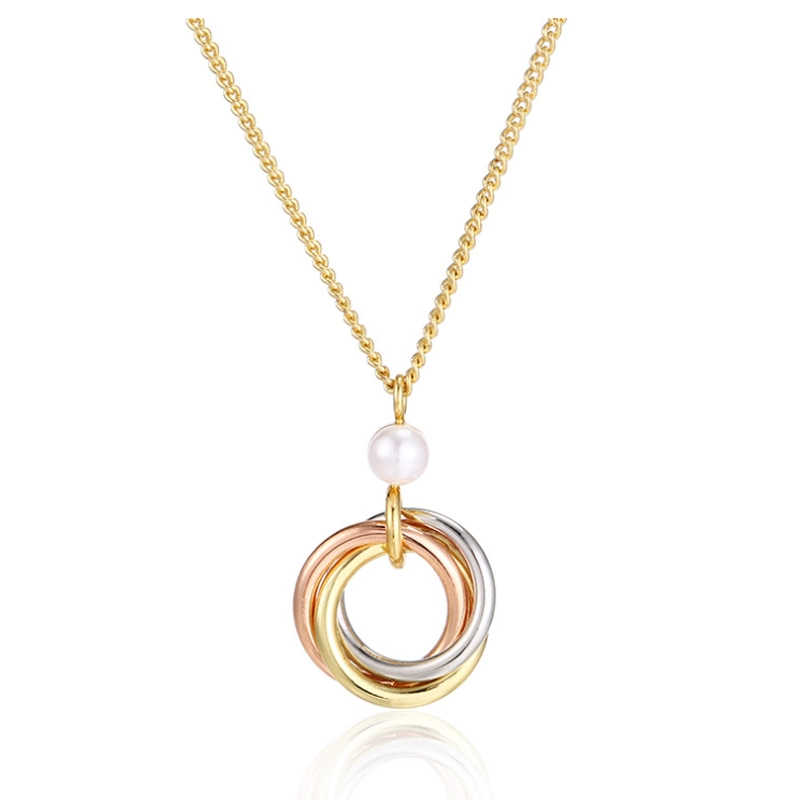 High Quality Three Color Three Ring Set Single Diamond Necklace