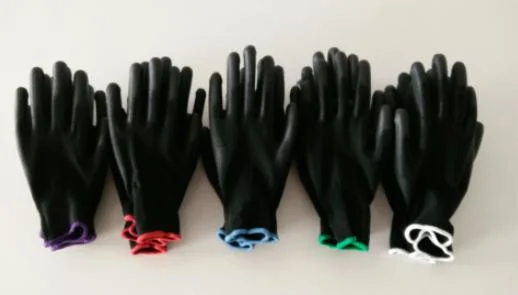 Black Color PU Coated Safety Work Gloves