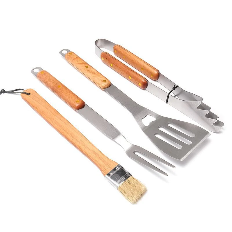 Cadeau de cuisson Grill Heavy Duty Accessoires Outils de cuisson ensemble poignée en bois Ustensiles de barbecue