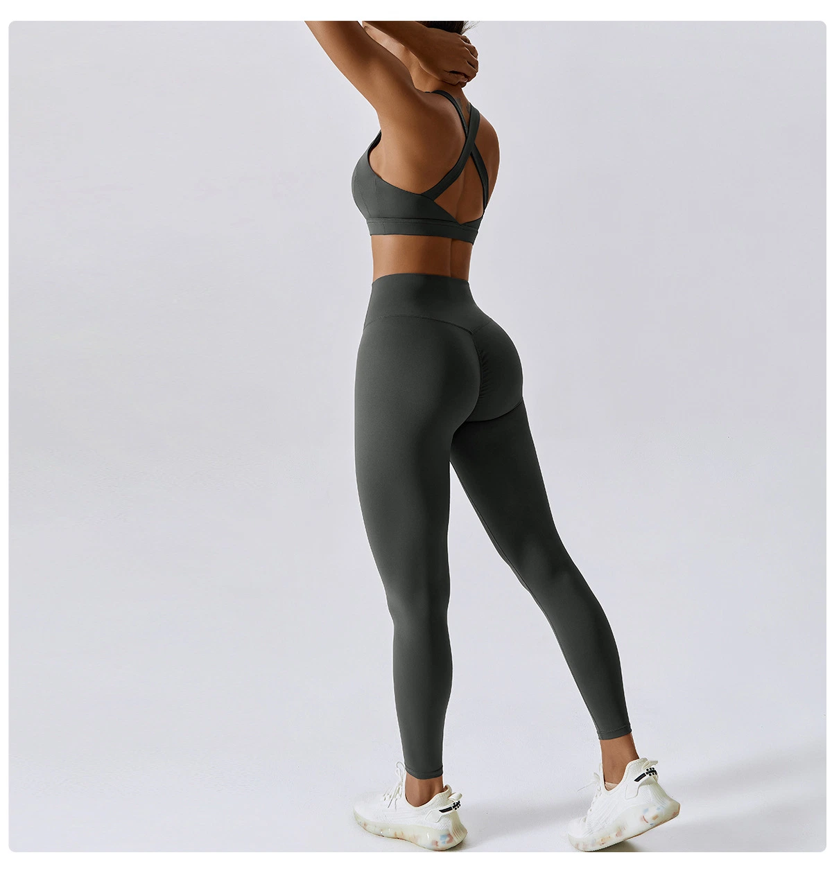 Djmc Women Sport Bra Top Solid Color Breathable Gym Leggings Fitness Workout Yoga Set for Women Sportswear