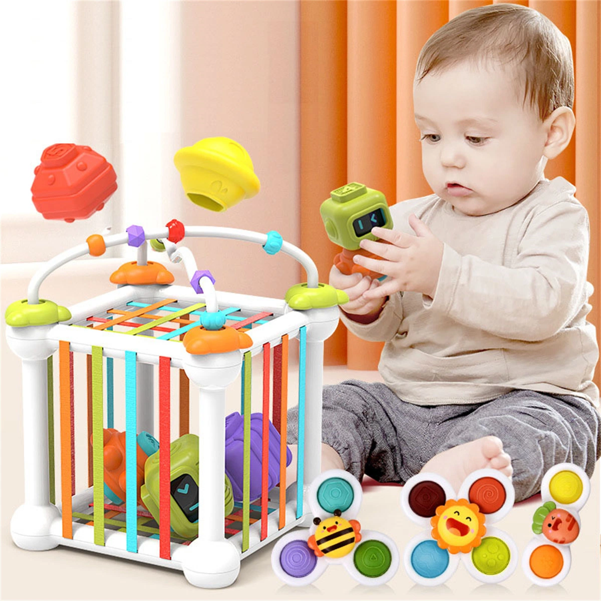 Sensory Toys Shape Sorter Baby Blocks Colorful Textured Balls Sorting Games Montessori Learning Activity for Fine Motor Skills Early Development
