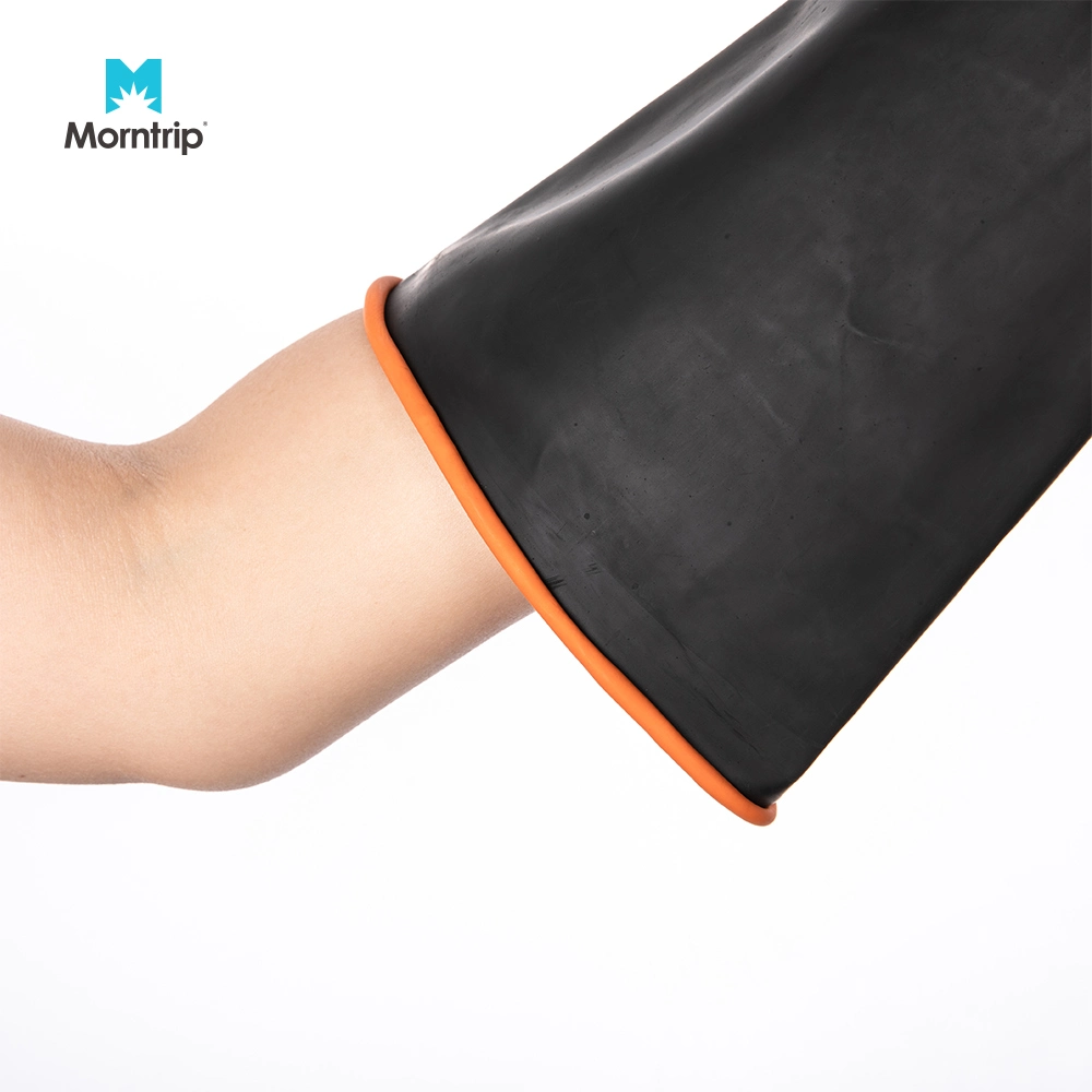 El látex de caucho natural negro guantes industriales con acabado liso de color naranja interior del manguito de Laminados